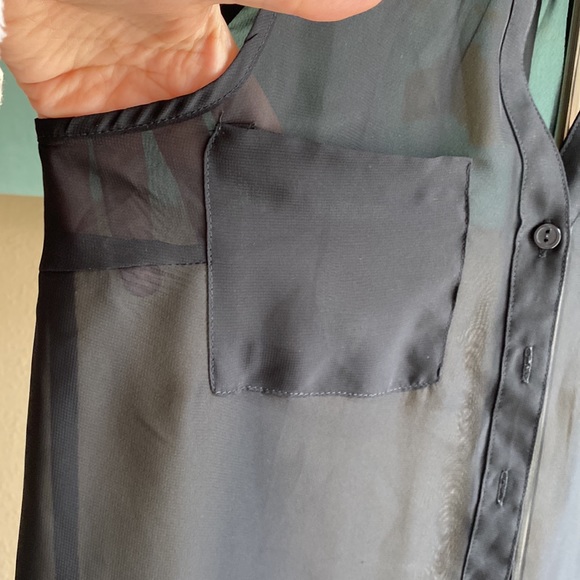 Wet seal size small black sheer sleeveless button down blouse business casual - Picture 2 of 7